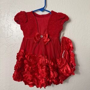 Nannette Baby Red Rosette Tulle Formal Dress Diaper Cover Set Holiday Wedding